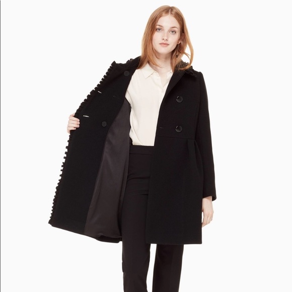 Kate spade ruffle bow back coat size 4 black - Picture 2 of 15